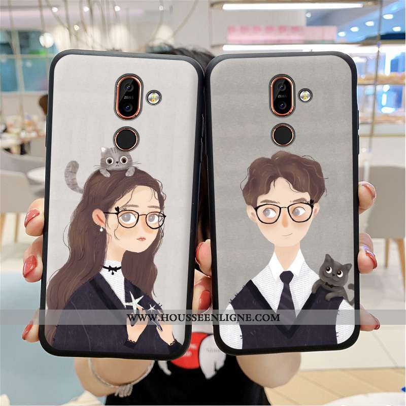 Coque Nokia 7 Plus Dessin Animé Fluide Doux Gris Art Amoureux Tout Compris Incassable