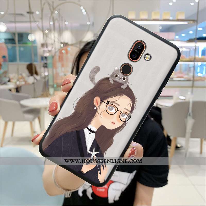 Coque Nokia 7 Plus Dessin Animé Fluide Doux Gris Art Amoureux Tout Compris Incassable