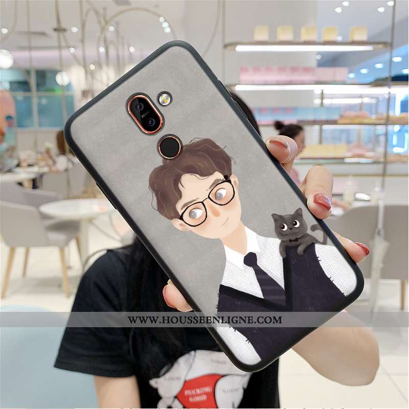 Coque Nokia 7 Plus Dessin Animé Fluide Doux Gris Art Amoureux Tout Compris Incassable