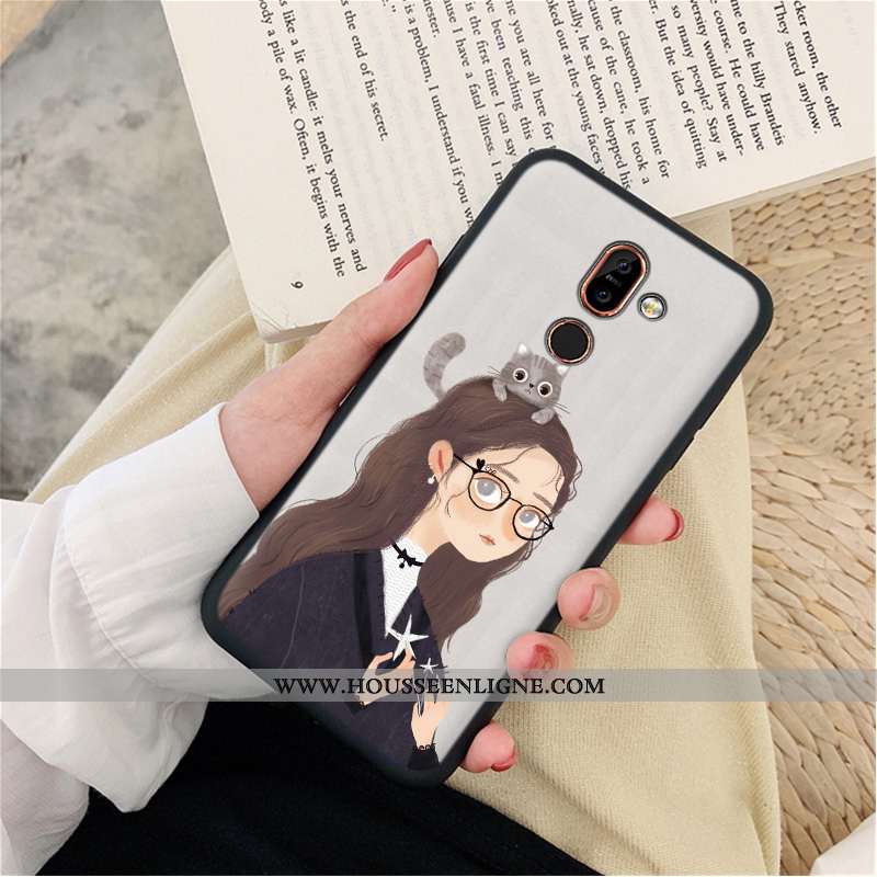 Coque Nokia 7 Plus Dessin Animé Fluide Doux Gris Art Amoureux Tout Compris Incassable