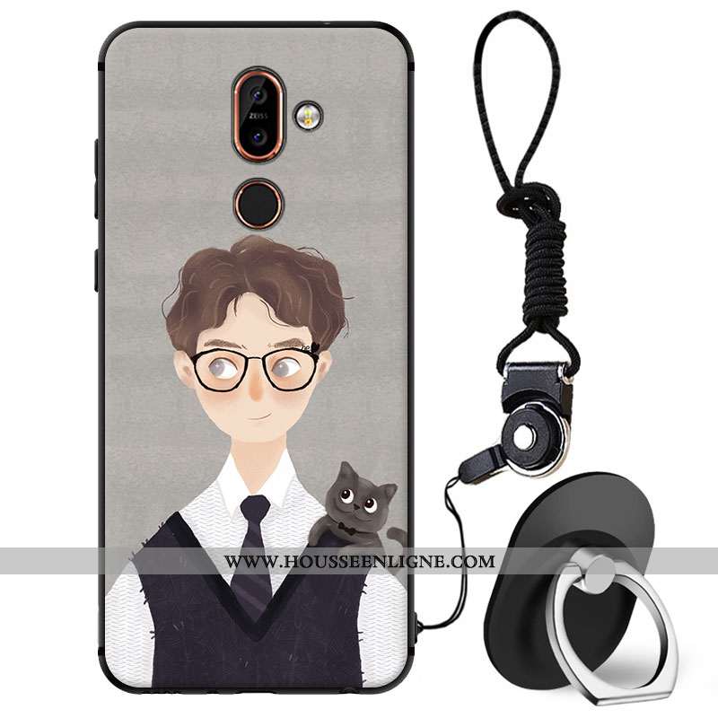 Coque Nokia 7 Plus Dessin Animé Fluide Doux Gris Art Amoureux Tout Compris Incassable