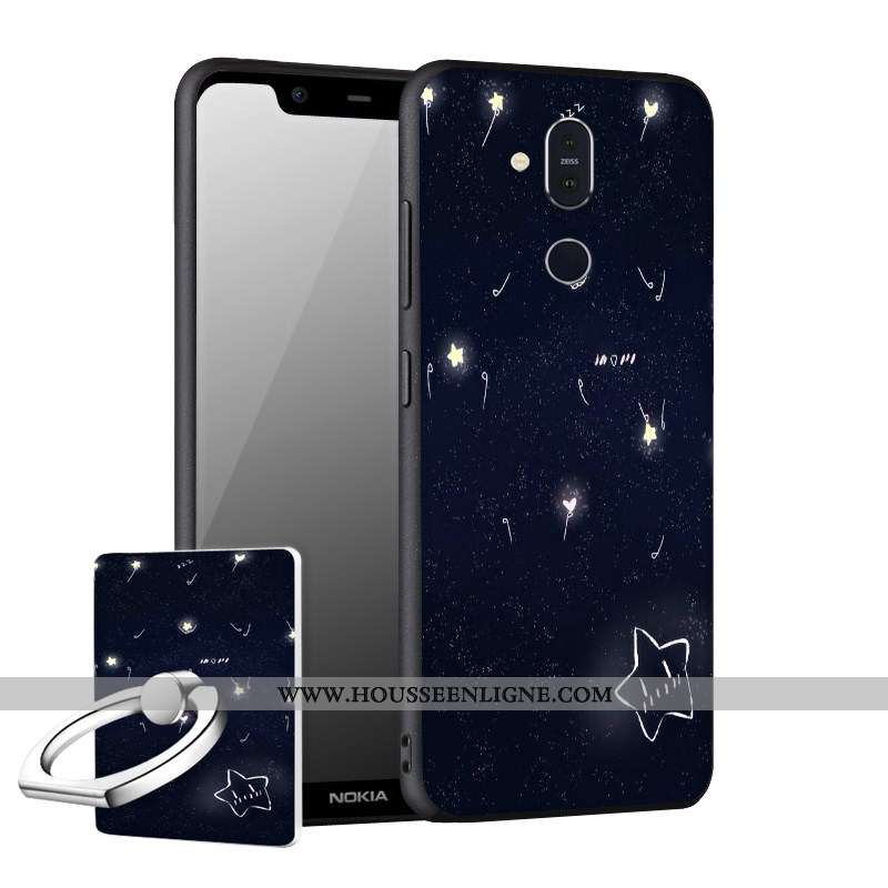 Coque Nokia 8.1 Délavé En Daim Fluide Doux Incassable Téléphone Portable Noir Étui