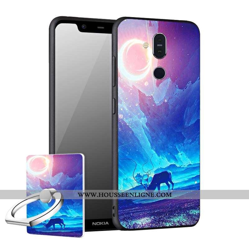 Coque Nokia 8.1 Délavé En Daim Fluide Doux Incassable Téléphone Portable Noir Étui