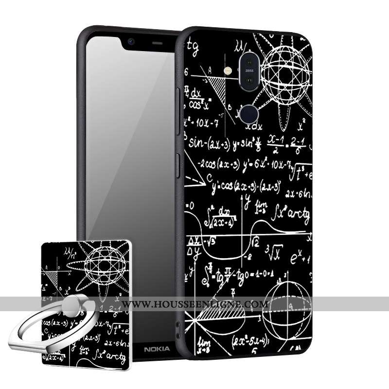 Coque Nokia 8.1 Délavé En Daim Fluide Doux Incassable Téléphone Portable Noir Étui