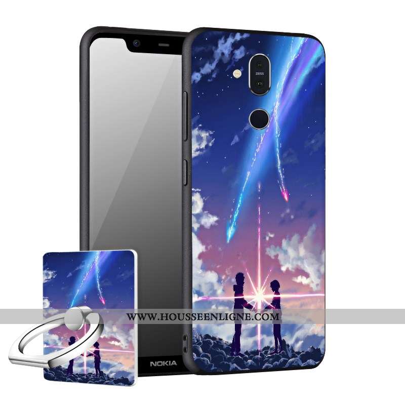 Coque Nokia 8.1 Délavé En Daim Fluide Doux Incassable Téléphone Portable Noir Étui