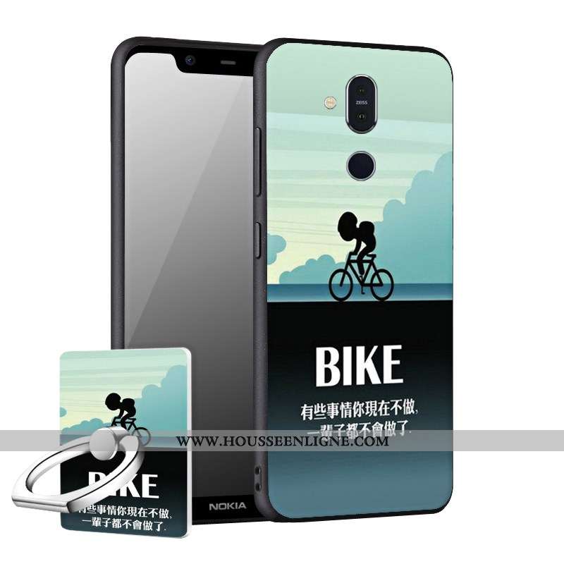 Coque Nokia 8.1 Délavé En Daim Fluide Doux Incassable Téléphone Portable Noir Étui