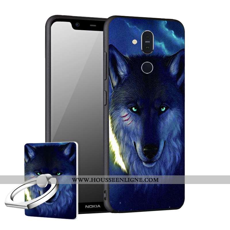 Coque Nokia 8.1 Délavé En Daim Fluide Doux Incassable Téléphone Portable Noir Étui