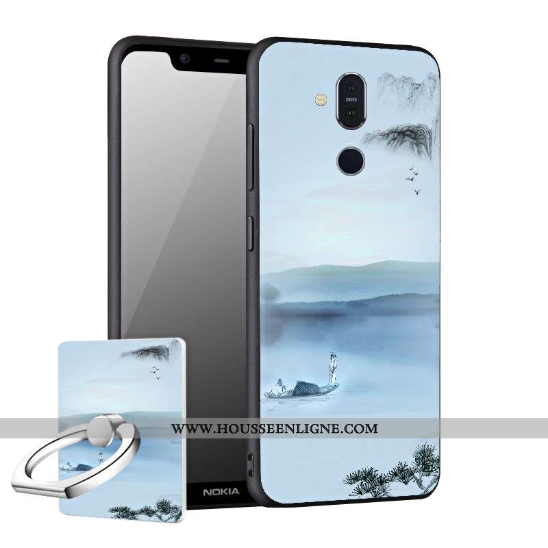 Coque Nokia 8.1 Délavé En Daim Fluide Doux Incassable Téléphone Portable Noir Étui