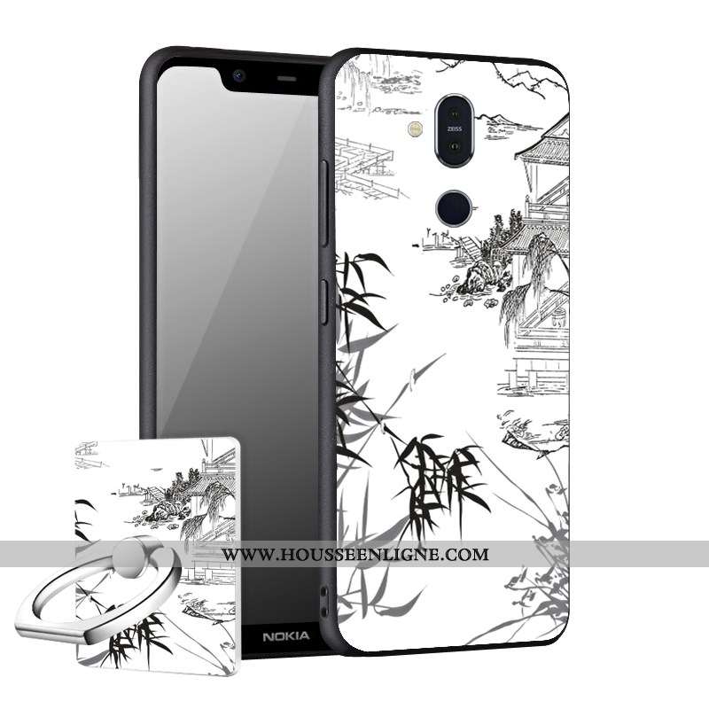 Coque Nokia 8.1 Délavé En Daim Fluide Doux Incassable Téléphone Portable Noir Étui