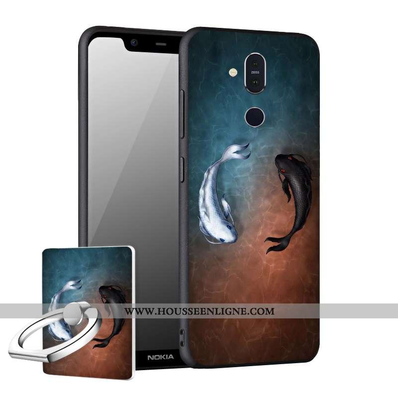 Coque Nokia 8.1 Délavé En Daim Fluide Doux Incassable Téléphone Portable Noir Étui