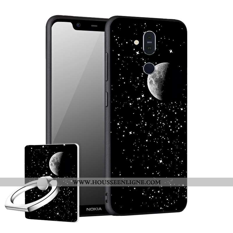 Coque Nokia 8.1 Délavé En Daim Fluide Doux Incassable Téléphone Portable Noir Étui