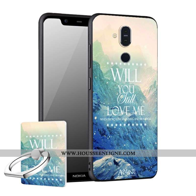 Coque Nokia 8.1 Délavé En Daim Fluide Doux Incassable Téléphone Portable Noir Étui