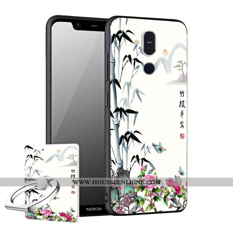 Coque Nokia 8.1 Délavé En Daim Fluide Doux Incassable Téléphone Portable Noir Étui