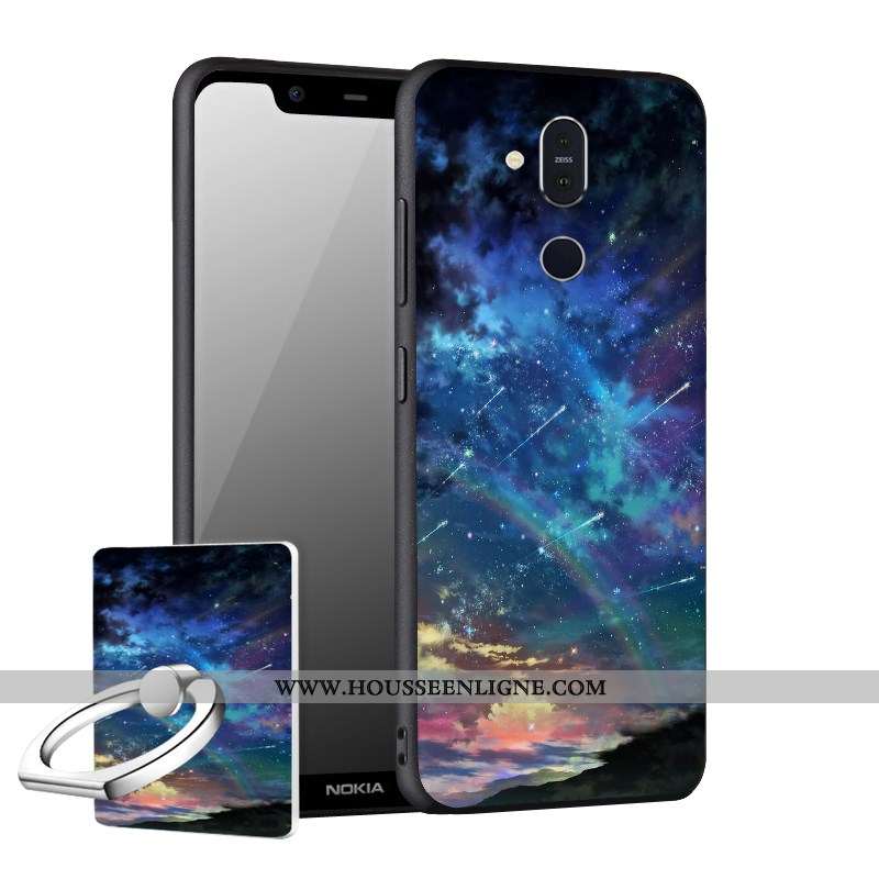 Coque Nokia 8.1 Délavé En Daim Fluide Doux Incassable Téléphone Portable Noir Étui