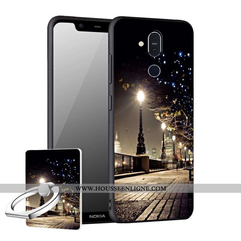 Coque Nokia 8.1 Délavé En Daim Fluide Doux Incassable Téléphone Portable Noir Étui