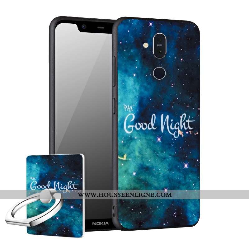 Coque Nokia 8.1 Délavé En Daim Fluide Doux Incassable Téléphone Portable Noir Étui