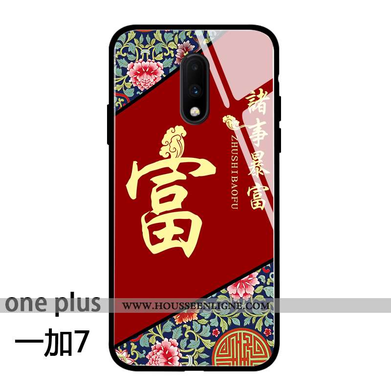 Coque Oneplus 7 Vintage Tendance Net Rouge Personnalité Silicone Rouge