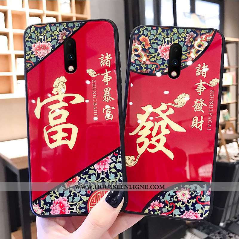 Coque Oneplus 7 Vintage Tendance Net Rouge Personnalité Silicone Rouge