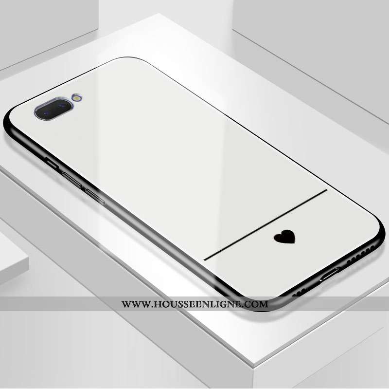 Coque Oppo A5 Verre Fluide Doux Vent Simple Étui Blanc Mode Blanche