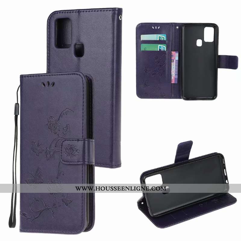 Coque Samsung Galaxy A21s Cuir Étui Violet Clamshell Téléphone Portable Étoile