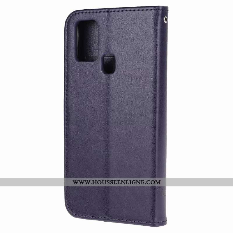 Coque Samsung Galaxy A21s Cuir Étui Violet Clamshell Téléphone Portable Étoile