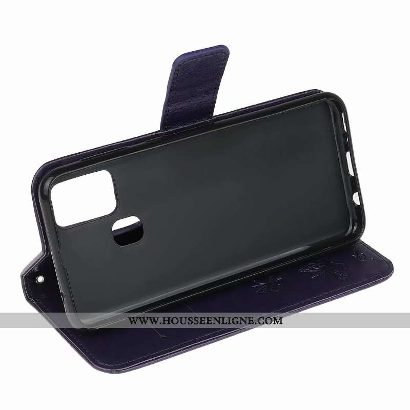 Coque Samsung Galaxy A21s Cuir Étui Violet Clamshell Téléphone Portable Étoile