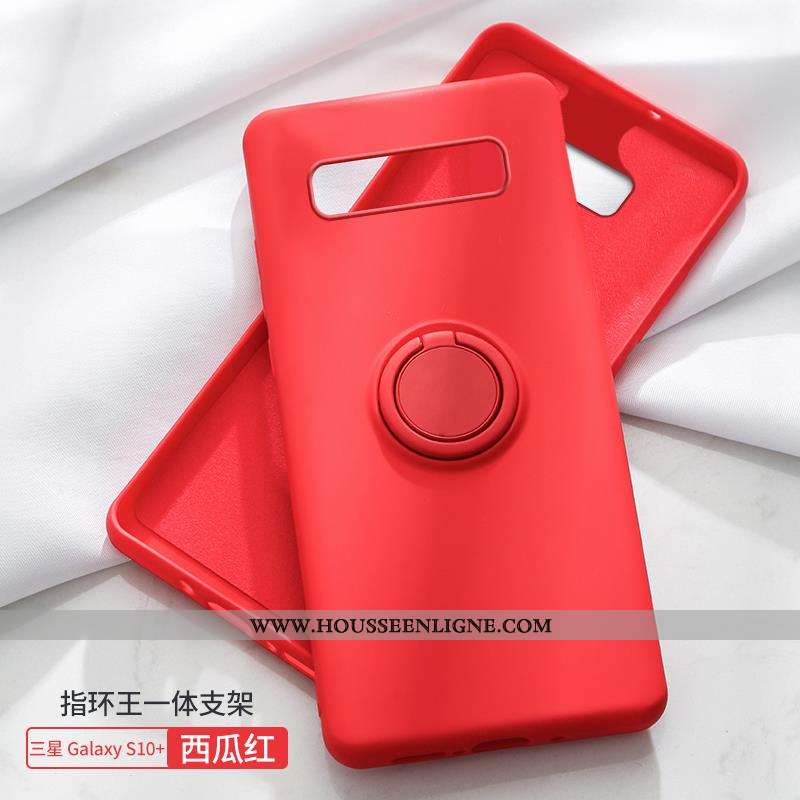 Coque Samsung Galaxy S10+ Fluide Doux Silicone Net Rouge Anneau Tout Compris Couleur Unie Étoile Ver