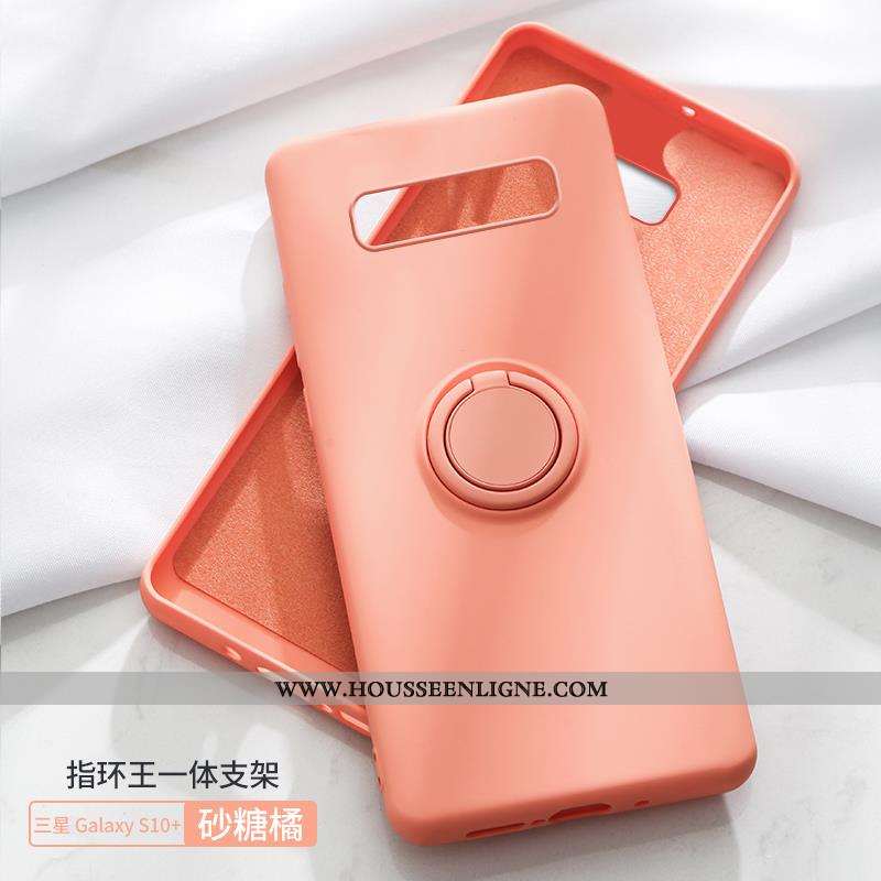 Coque Samsung Galaxy S10+ Fluide Doux Silicone Net Rouge Anneau Tout Compris Couleur Unie Étoile Ver