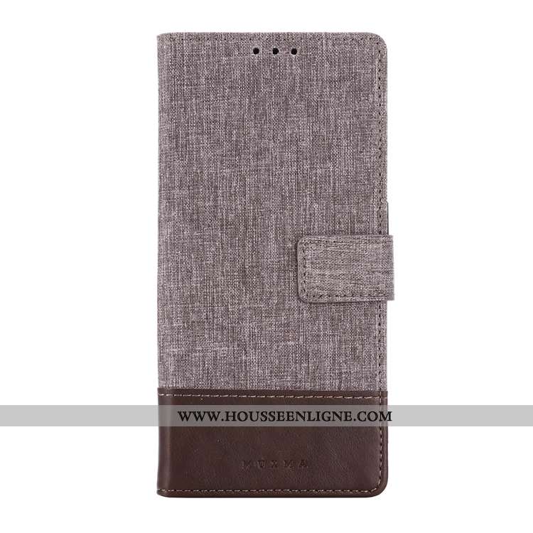 Coque Sony Xperia 10 Cuir Gris Étui Housse Toile Téléphone Portable