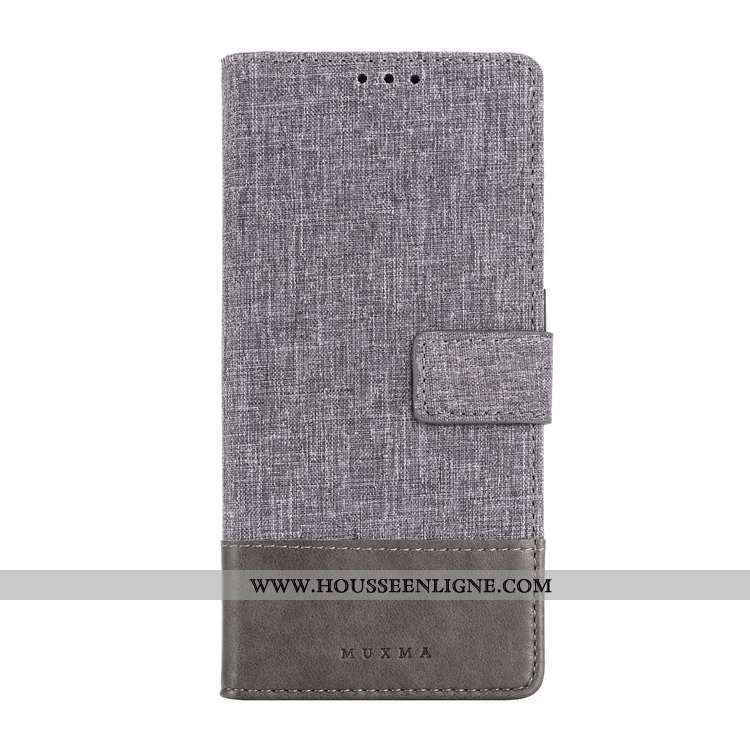 Coque Sony Xperia 10 Cuir Gris Étui Housse Toile Téléphone Portable