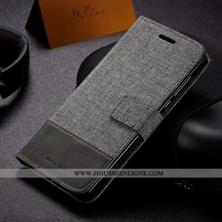 Coque Sony Xperia 10 Cuir Gris Étui Housse Toile Téléphone Portable