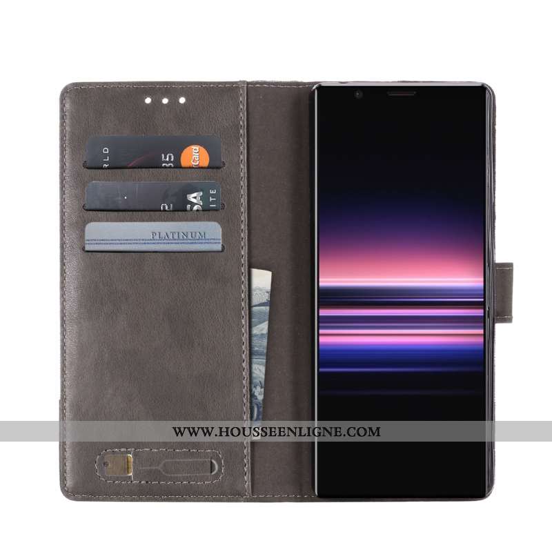 Coque Sony Xperia 10 Cuir Gris Étui Housse Toile Téléphone Portable