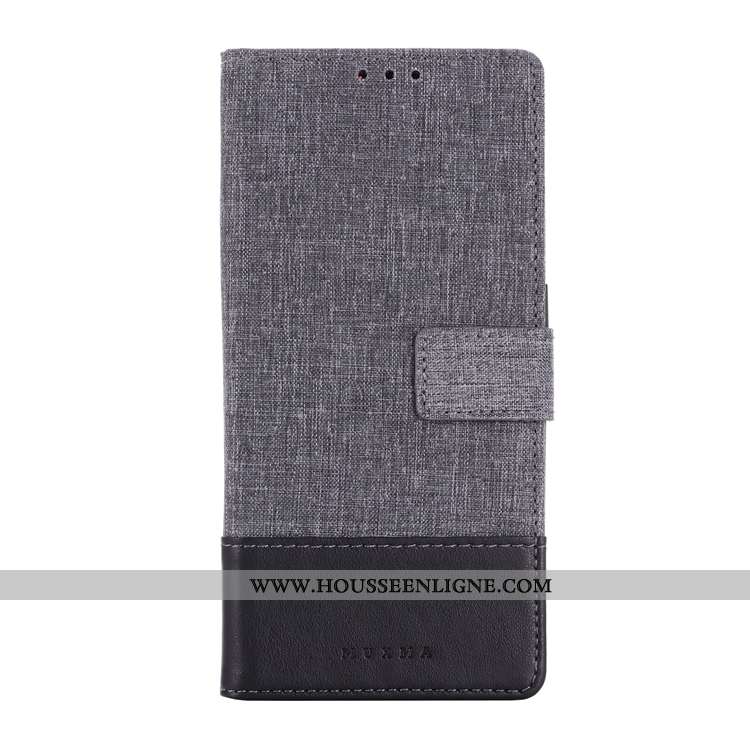 Coque Sony Xperia 10 Cuir Gris Étui Housse Toile Téléphone Portable