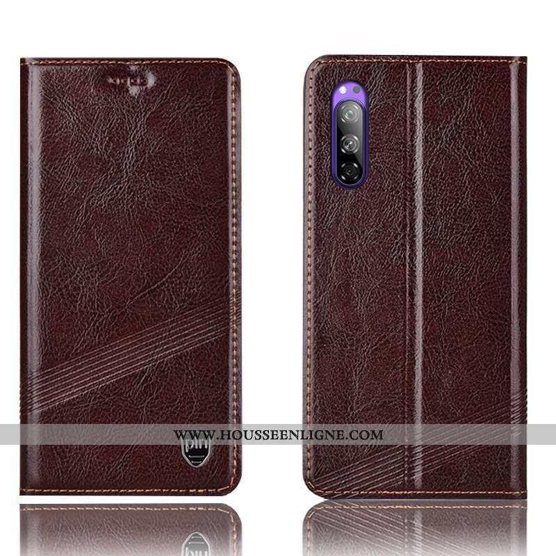 Coque Sony Xperia 5 Protection Cuir Véritable Téléphone Portable Housse Incassable Noir Modèle Fleur