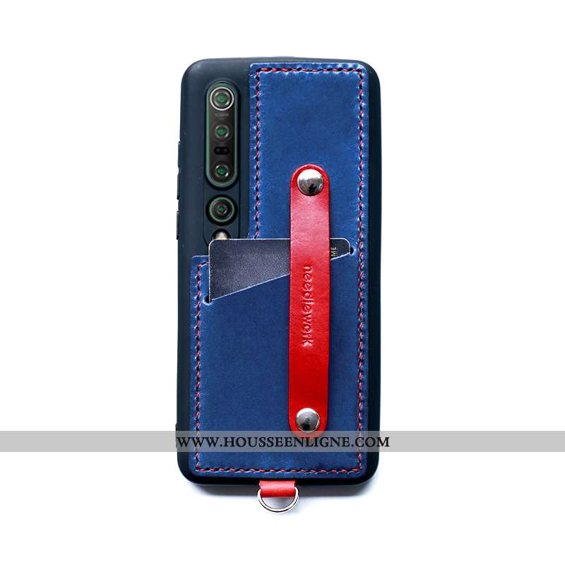 Coque Xiaomi Mi 10 Pro Cuir Qualité Border Vent Petit Bleu Étui