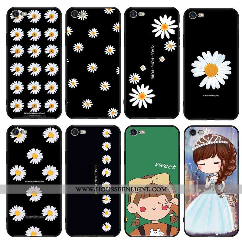 Coque iPhone 6/6s Fluide Doux Téléphone Portable Incassable Noir Étui Petite Marguerite