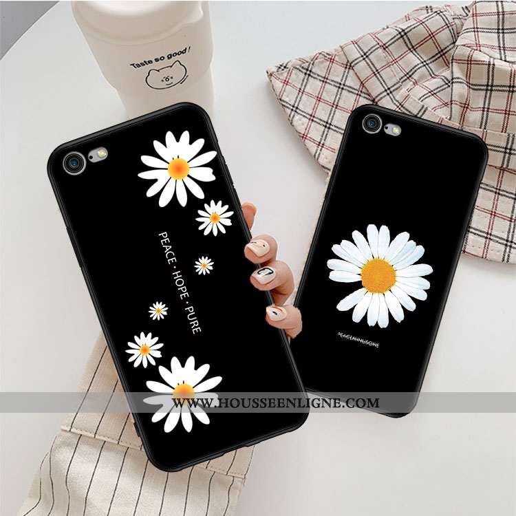 Coque iPhone 6/6s Fluide Doux Téléphone Portable Incassable Noir Étui Petite Marguerite