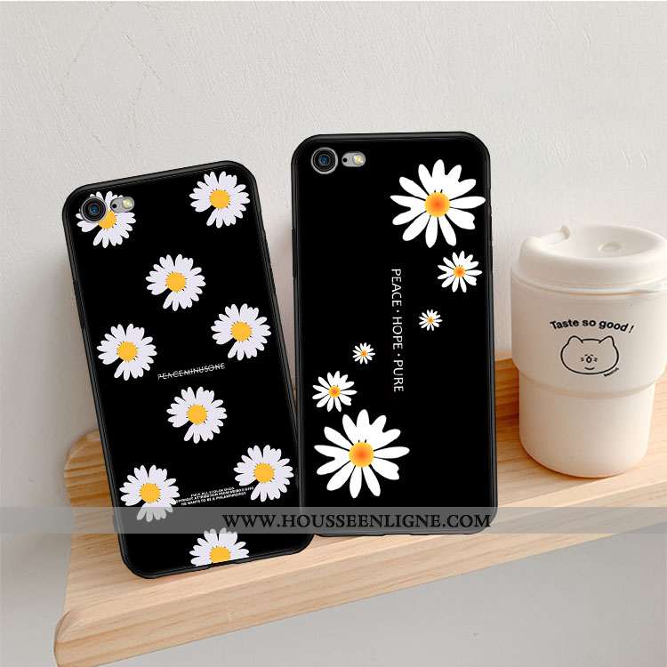 Coque iPhone 6/6s Fluide Doux Téléphone Portable Incassable Noir Étui Petite Marguerite