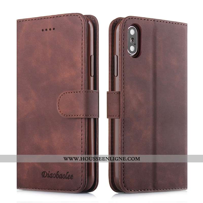 Coque iPhone X Cuir Silicone Incassable Carte Tout Compris Téléphone Portable Marron