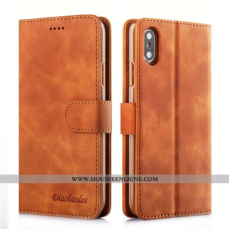 Coque iPhone X Cuir Silicone Incassable Carte Tout Compris Téléphone Portable Marron