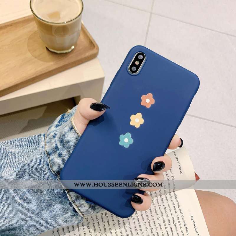 Coque iPhone X Silicone Tendance Tout Compris Téléphone Portable Fleurs Incassable Bleu