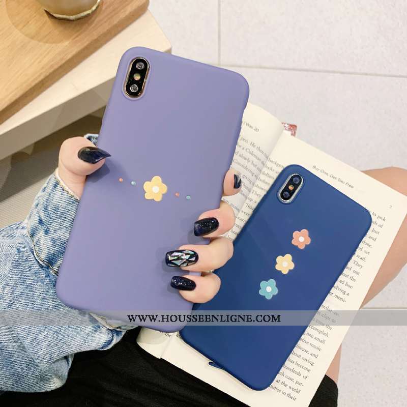 Coque iPhone X Silicone Tendance Tout Compris Téléphone Portable Fleurs Incassable Bleu