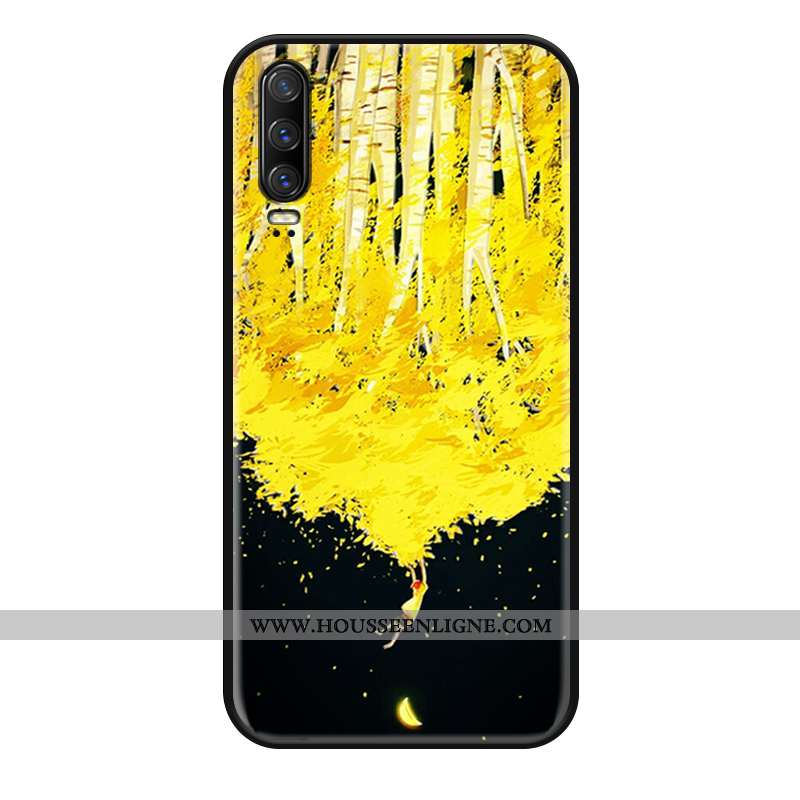 Housse Huawei P30 Gaufrage Silicone Étui Délavé En Daim Mode Personnalité Coque Jaune