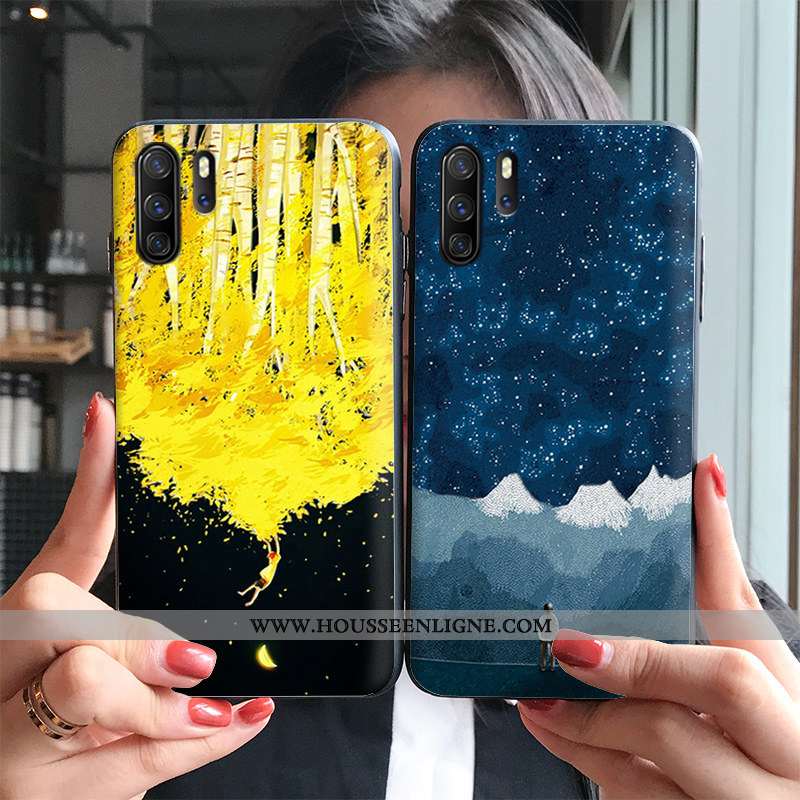 Housse Huawei P30 Gaufrage Silicone Étui Délavé En Daim Mode Personnalité Coque Jaune