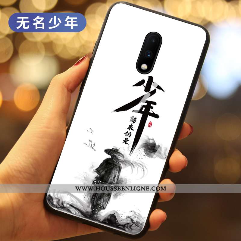 Housse Oneplus 7 Personnalité Créatif Incassable Blanc Verre Silicone Étui Blanche