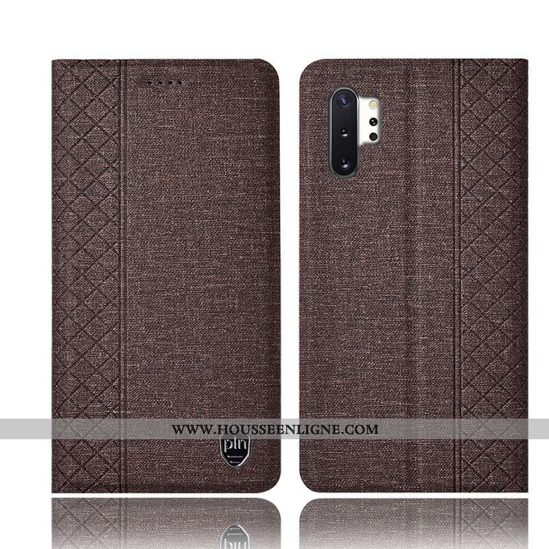 Housse Samsung Galaxy Note 10+ Cuir Protection Étui Étoile Téléphone Portable Lin Coque Gris