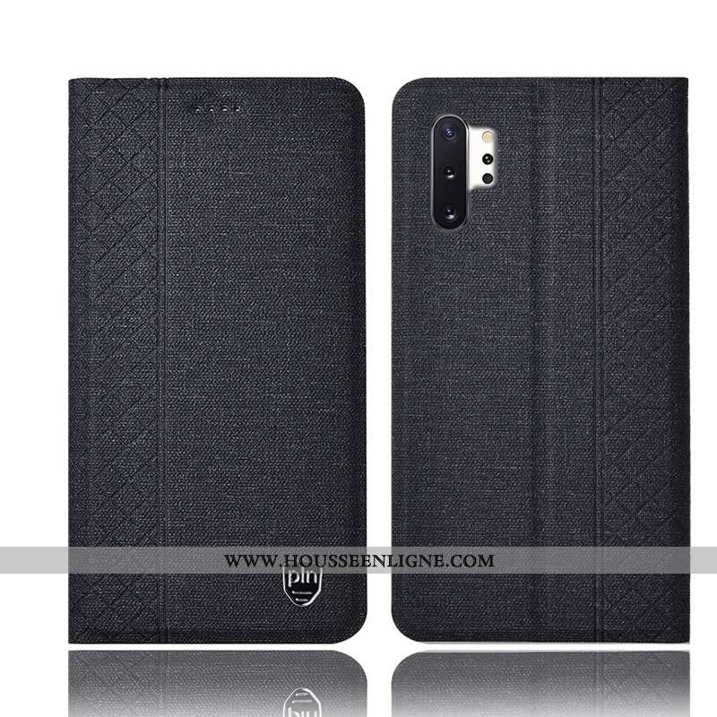 Housse Samsung Galaxy Note 10+ Cuir Protection Étui Étoile Téléphone Portable Lin Coque Gris