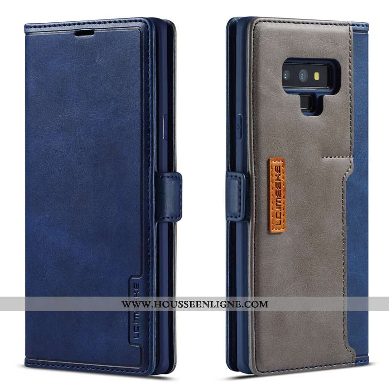 Housse Samsung Galaxy Note 9 Cuir Véritable Étoile Luxe Membrane Simple Étui Coque Bleu Foncé