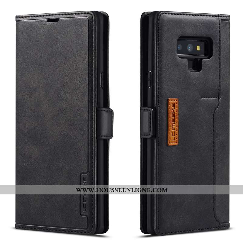 Housse Samsung Galaxy Note 9 Cuir Véritable Étoile Luxe Membrane Simple Étui Coque Bleu Foncé