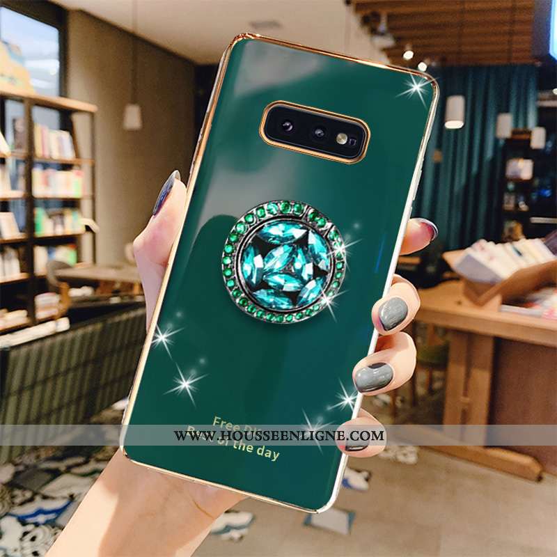 Housse Samsung Galaxy S10e Luxe Mode Cristal Incassable Anneau Téléphone Portable Bovins Verte